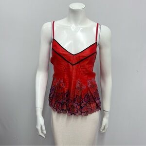 PH1 100% Cotton Camisole Top Open Work Floral Red Black & Blue‎ Size 42 6